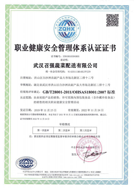 職業(yè)健康安全管理體系認(rèn)證證書